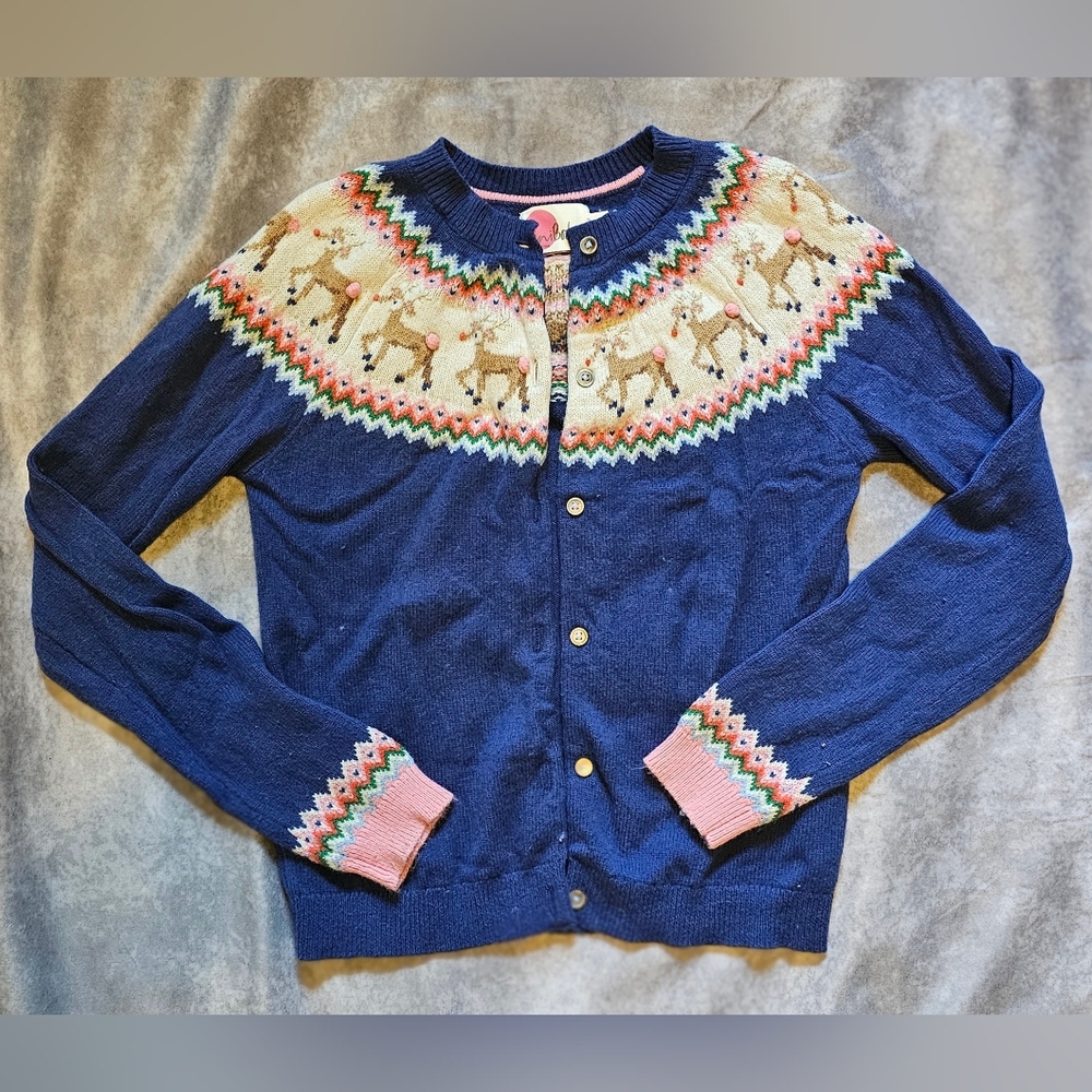 Mini Boden Blue Sweater with Reindeer Design